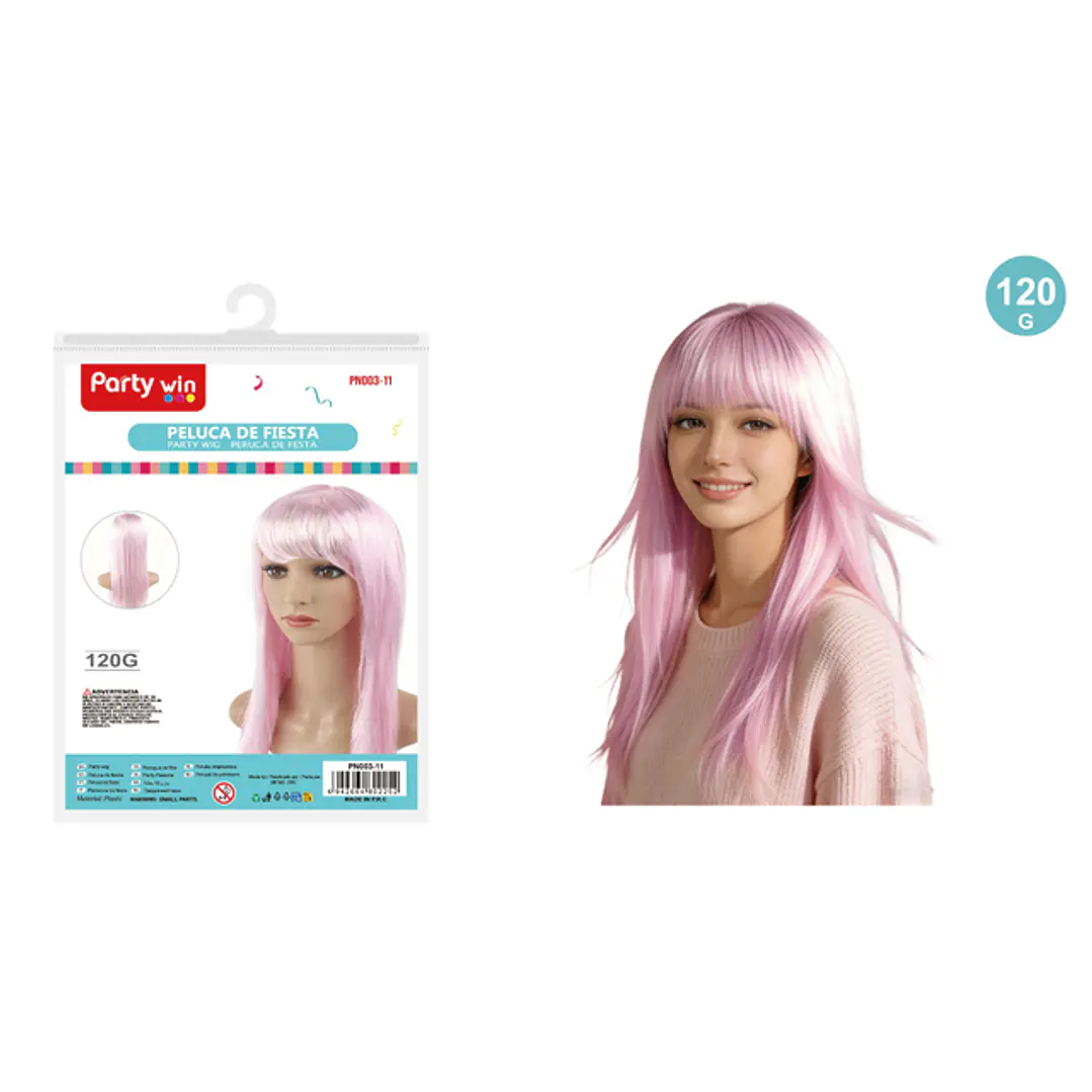 Peluca De Fiesta Liso Rosado 120G 1