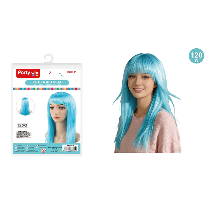 Peluca De Fiesta Liso Azul 120G 1