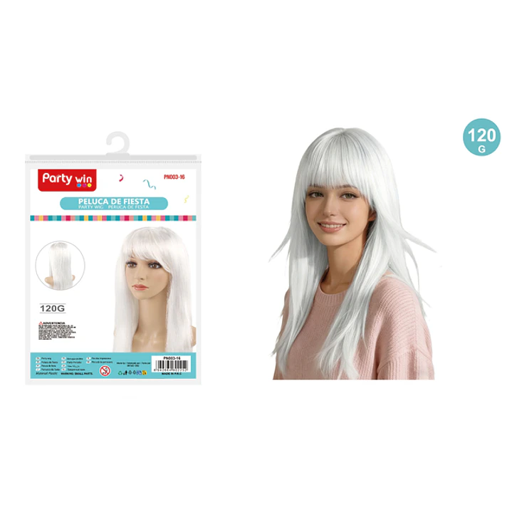 Peluca De Fiesta Liso Blanco 120G 1