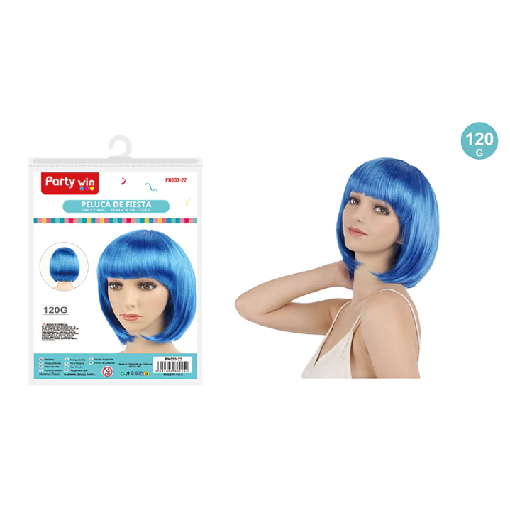 Peluca De Fiesta Corto Azul 120G 1