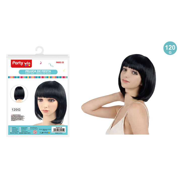 Peluca De Fiesta Corto Negro 120G 1