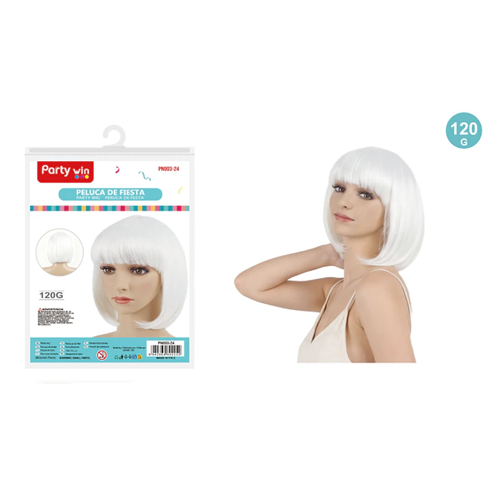 Peluca De Fiesta Corto Blanco 120G 1