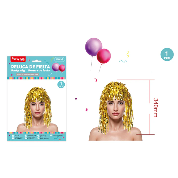 Peluca De Fiesta Dorado 34Cm 1