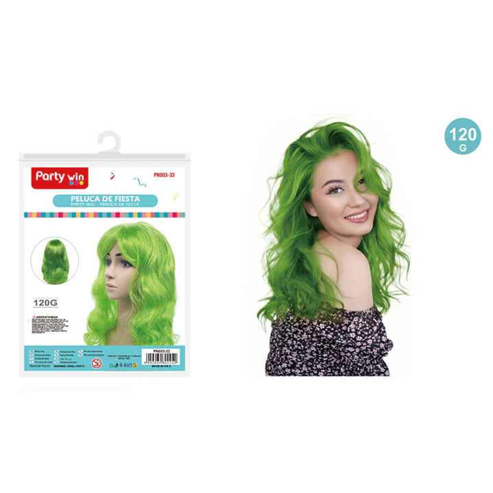 Peluca De Fiesta Ondulado Verde 120G 1