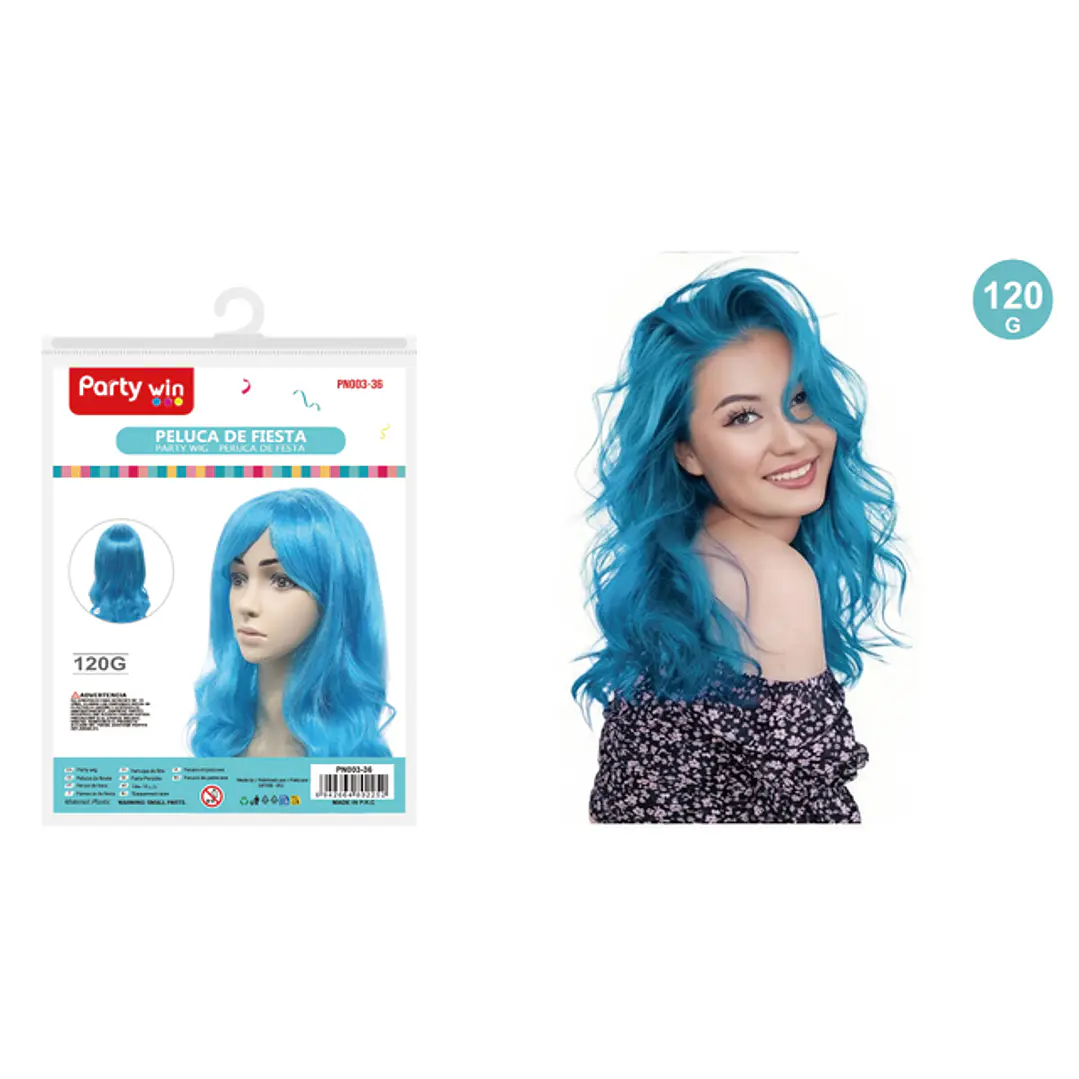 Peluca De Fiesta Ondulado Azul 120G 1