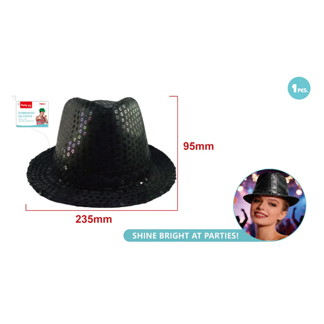 Sombrero Lentejuelas Negro 23.5Cm 1
