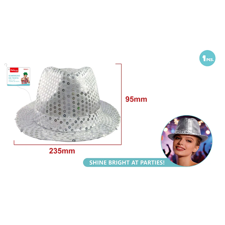 Sombrero Lentejuelas Blanco 23.5Cm 1