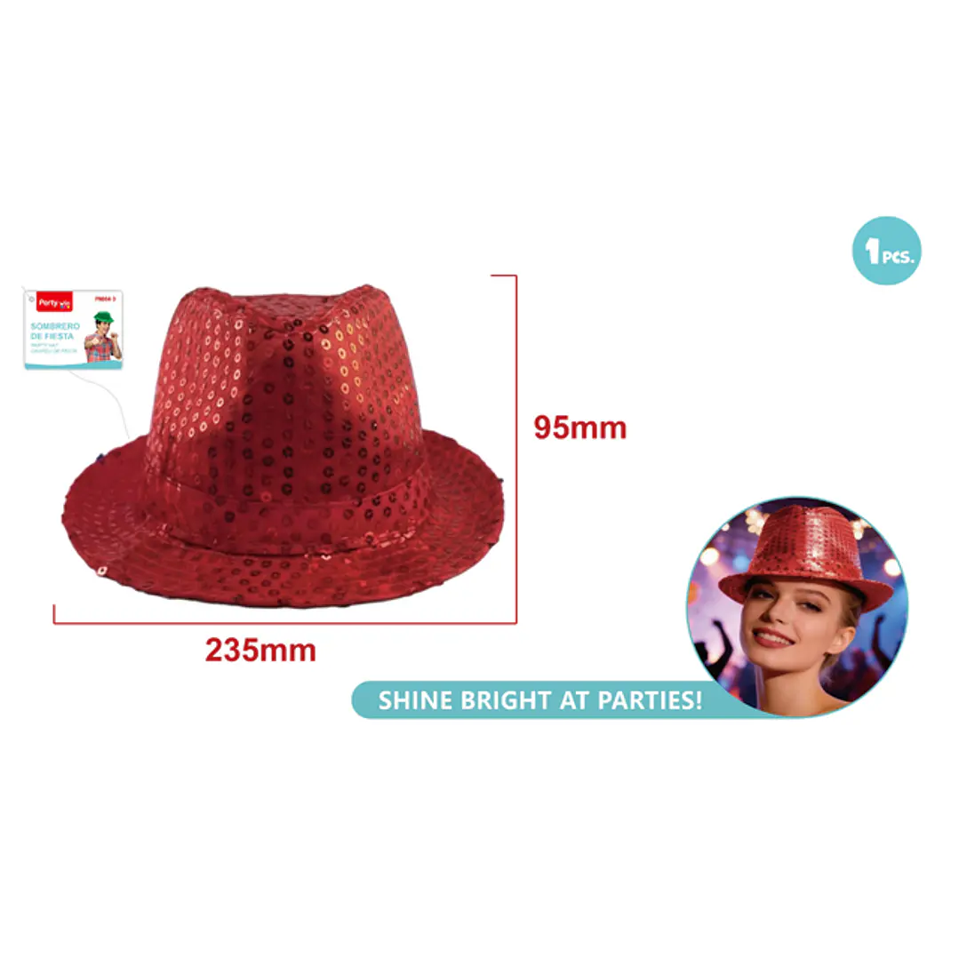 Sombrero Lentejuelas Rojo 23.5Cm 1