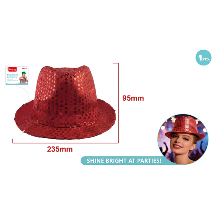 Sombrero Lentejuelas Rojo 23.5Cm 1