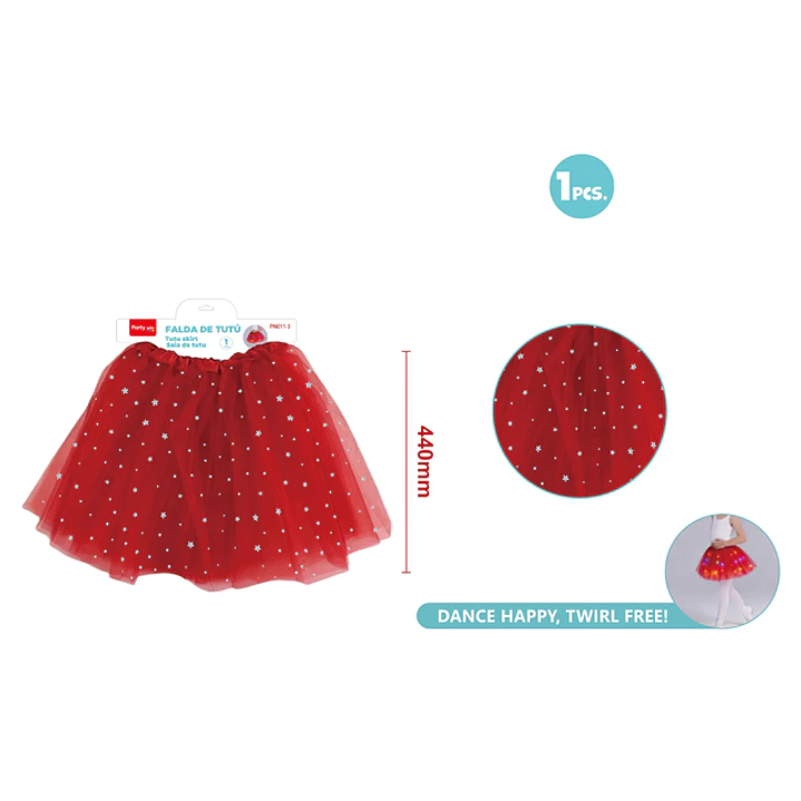 Falda Tutu Con Luz Estrellas Rojo 40Cm 1