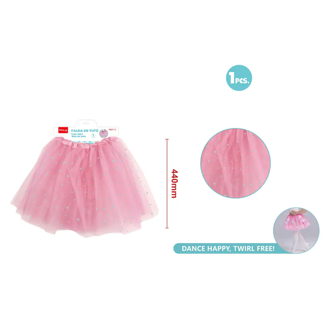 Falda Tutu Con Luz Estrellas Rosado 40Cm 1