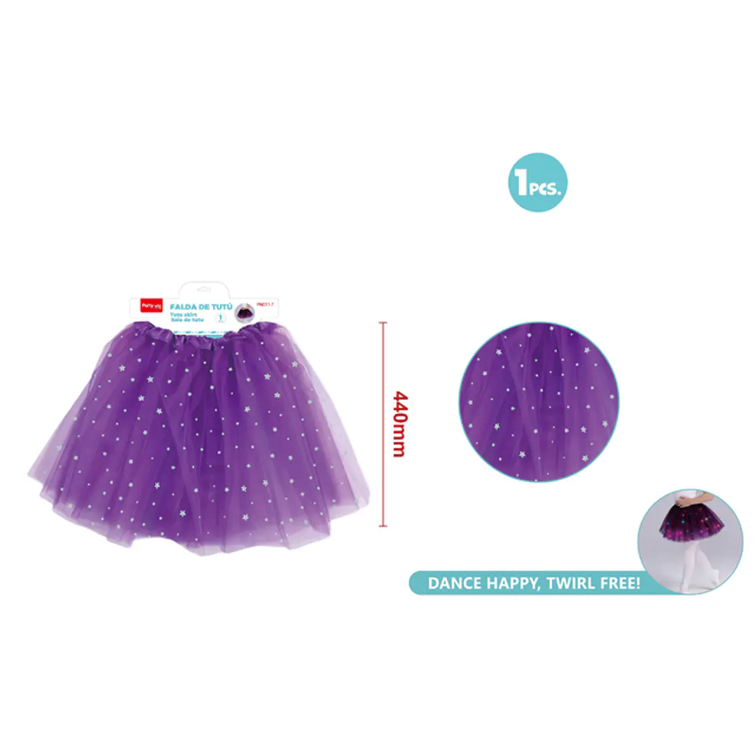 Falda Tutu Con Luz Estrellas Morado Oscuro 40Cm 1