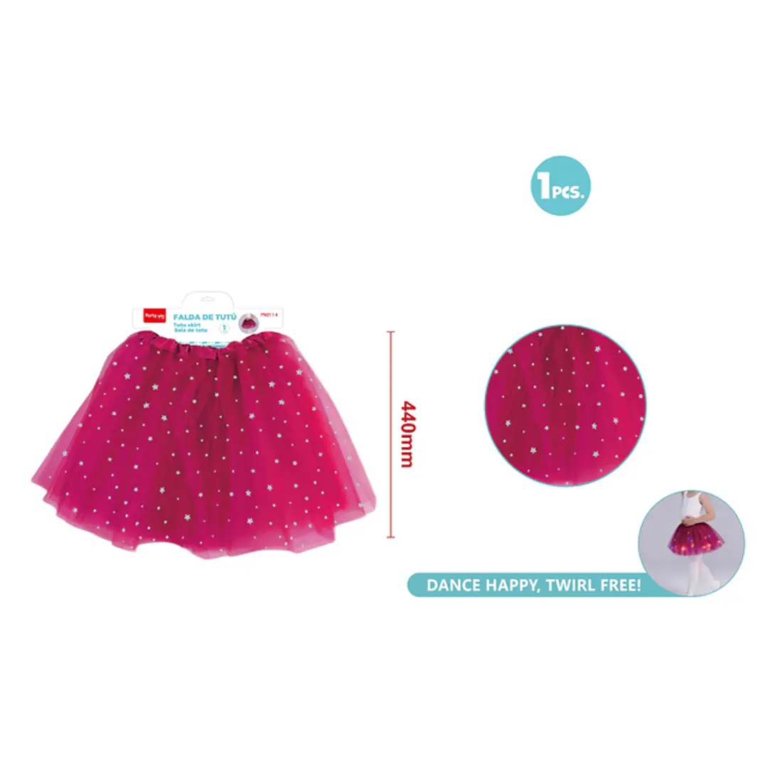 Falda Tutu C/Luz Estrellas Fucsia 40Cm 1