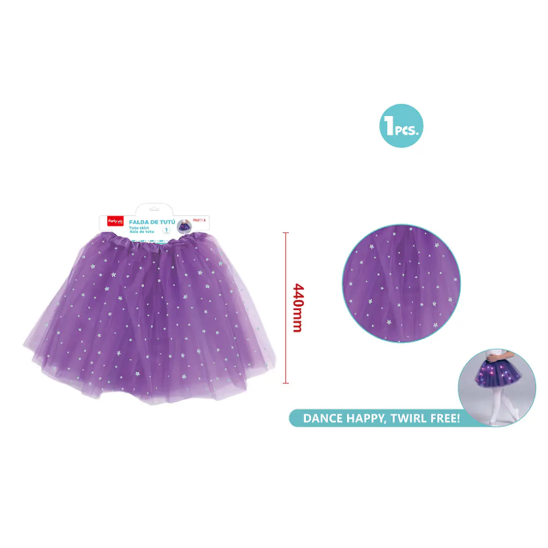 Falda Tutu Con Luz Estrellas Morado 40Cm 1
