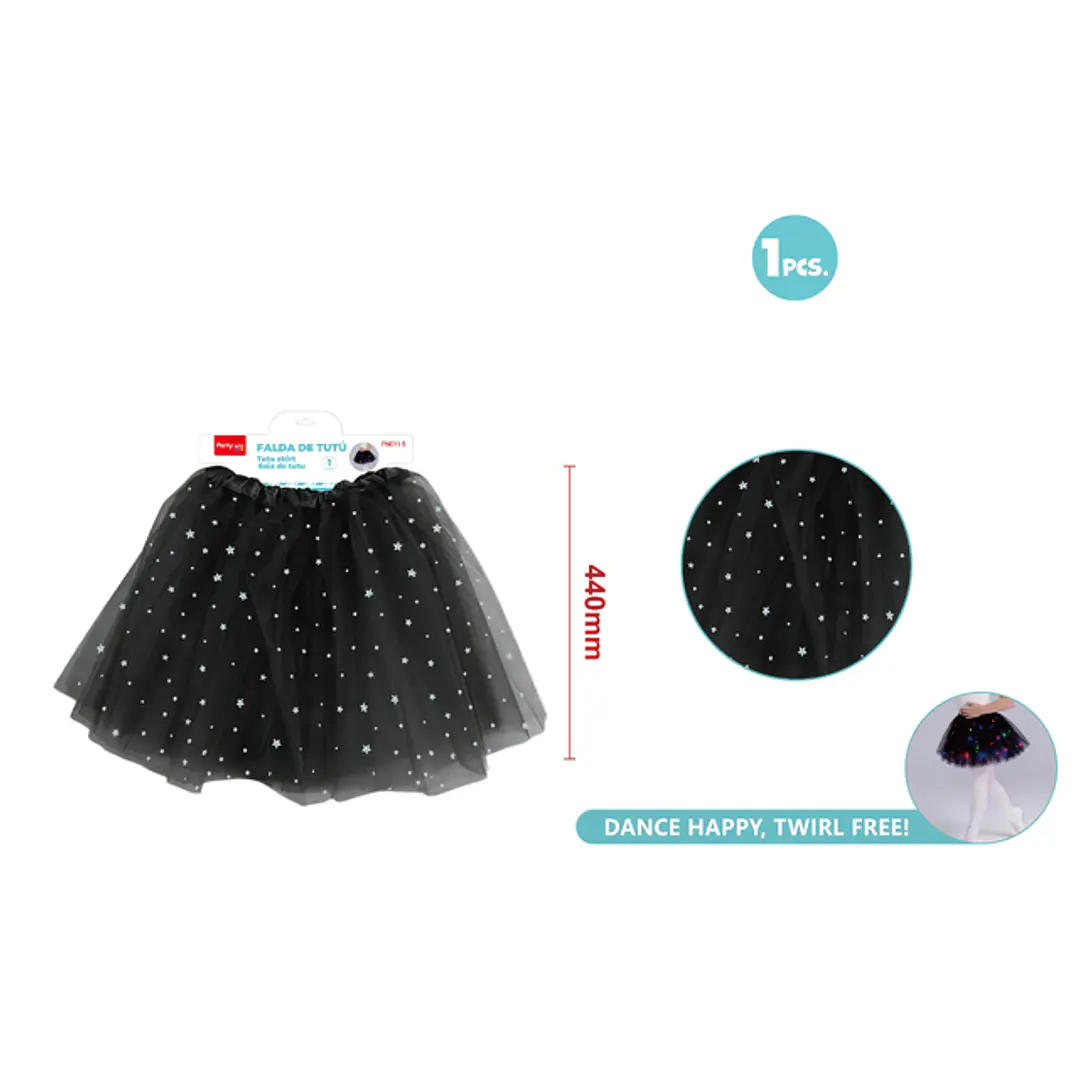 Falda Tutu Con Luz Estrellas Negro 40Cm 1