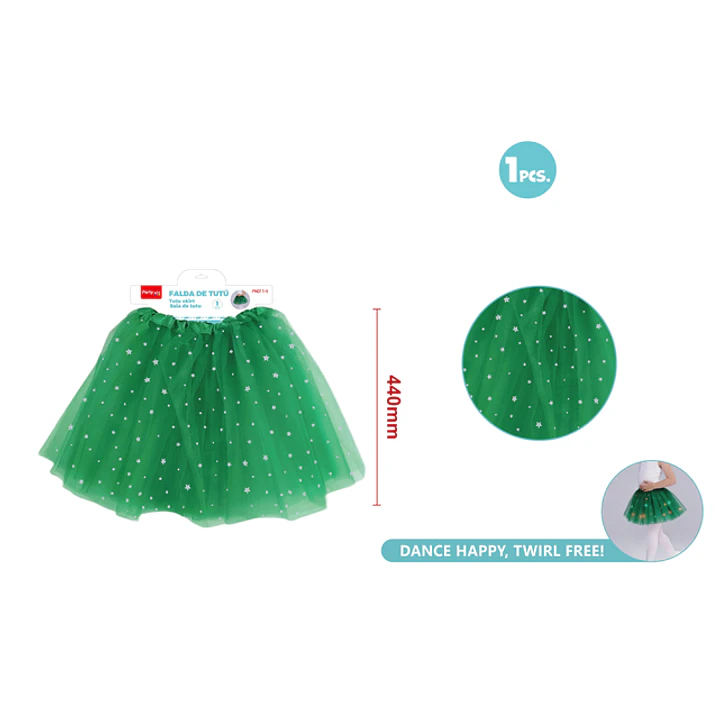 Falda Tutu Con Luz Estrellas Verde 40Cm 1
