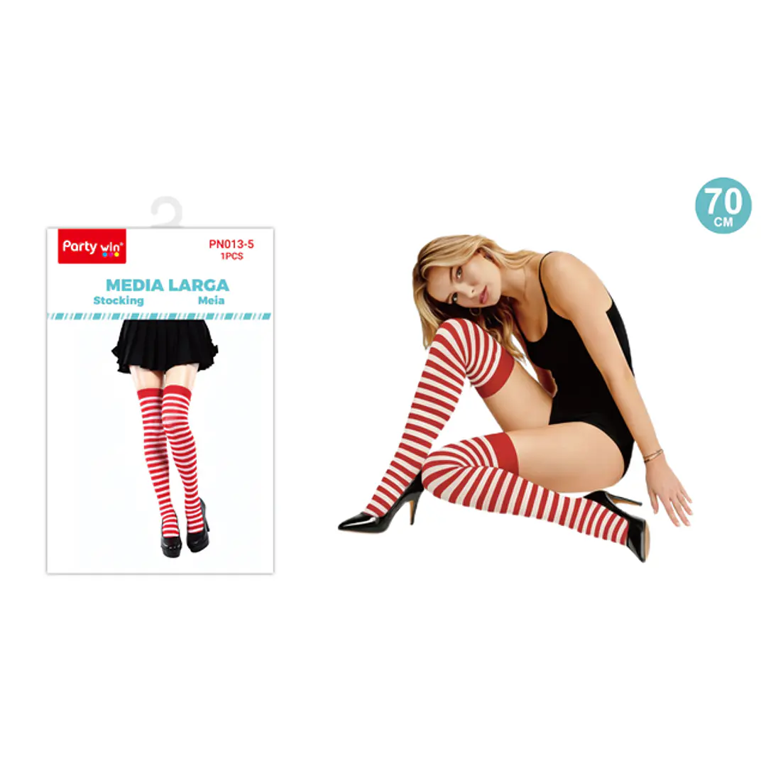 Calcetas Media Larga Rayas Rojo Blanco 70Cm 1