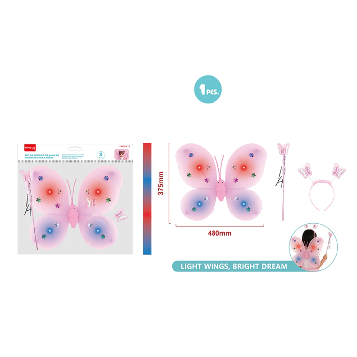 Set De Disfraz Alas Con Luz Rosado 3 Unidades 1