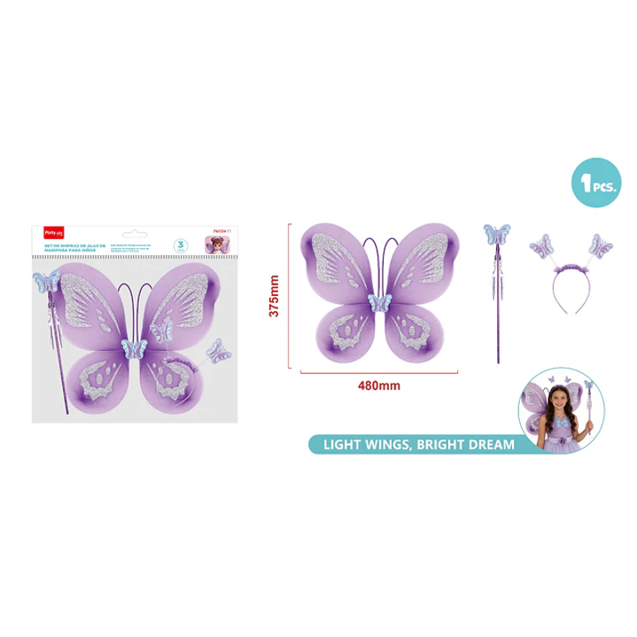 Set De Disfraz Mariposa Morado 3 Unidades 1