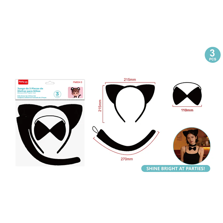 Set De Disfraz Cintillo Gato 3 Unidades 1