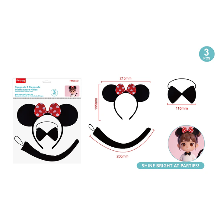 Set De Disfraz Cintillo Minnie 3 Unidades 1