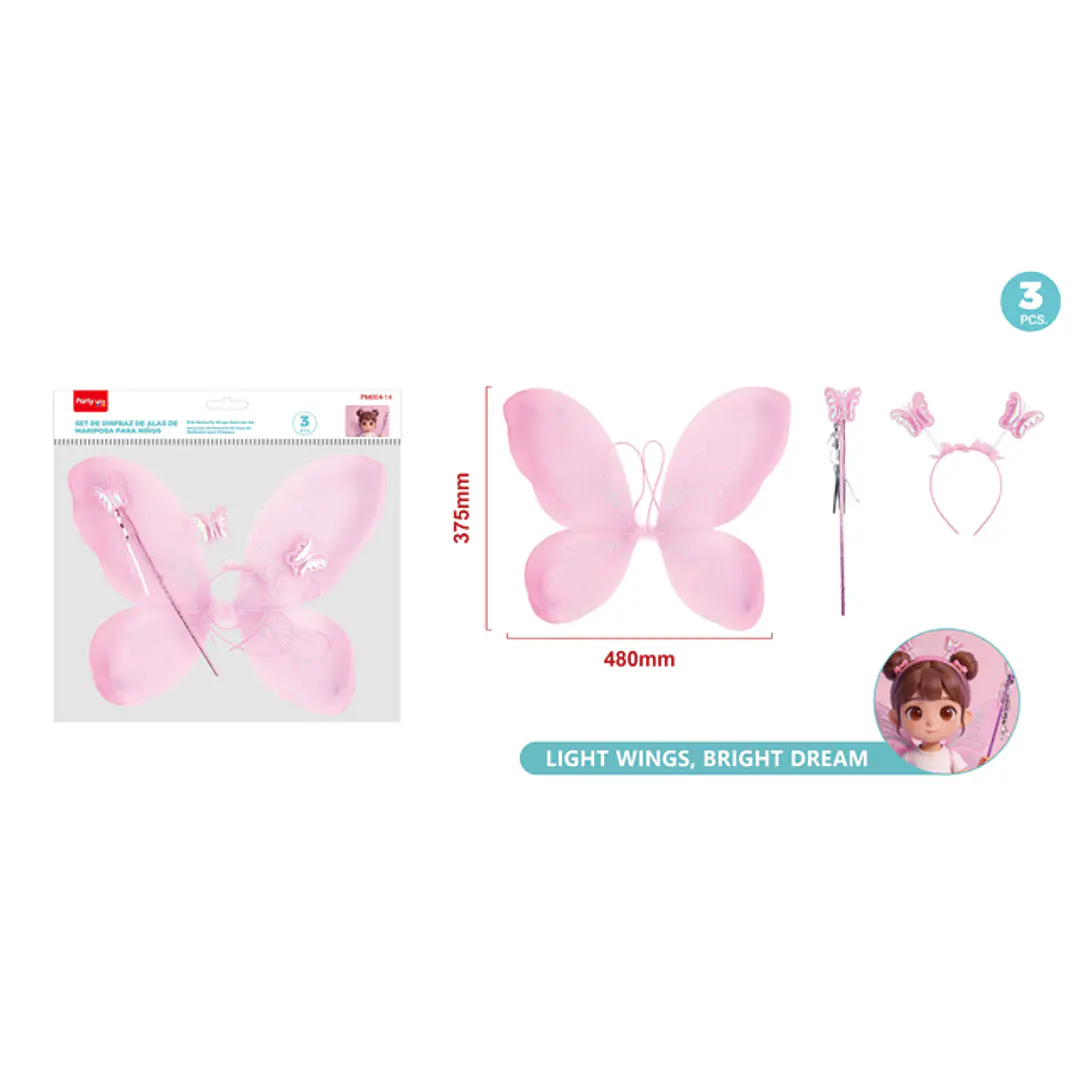 Set De Disfraz Mariposa Rosado 3 Unidades 1