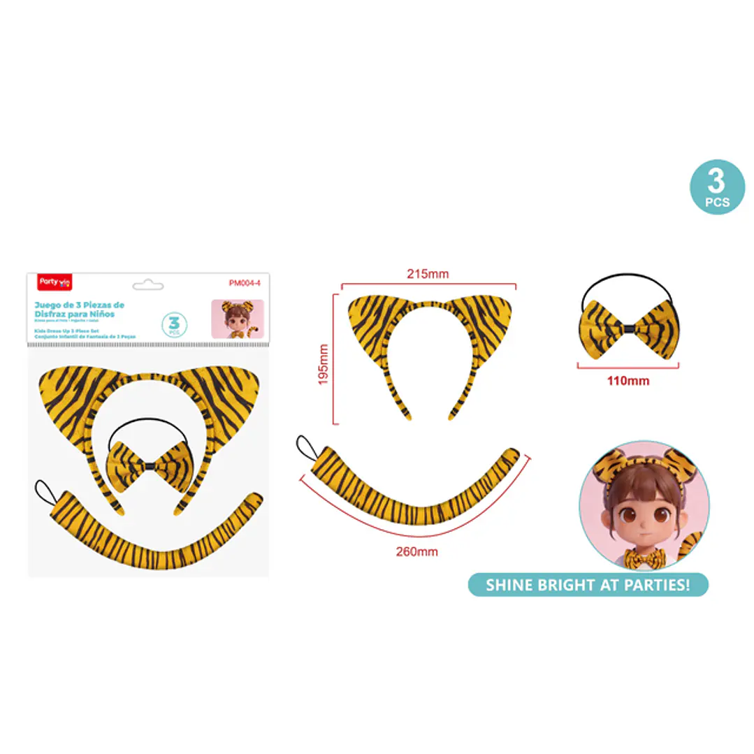 Set De Disfraz Cintillo Tigre 3 Unidades 1