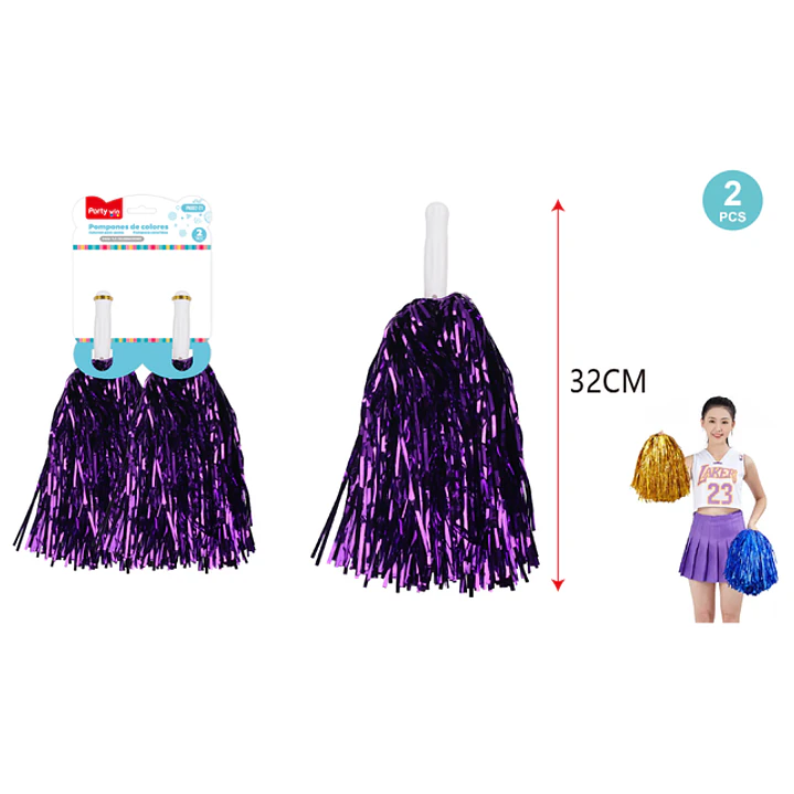 Pompón Porristas Morado 32Cm 2 Unidades 1