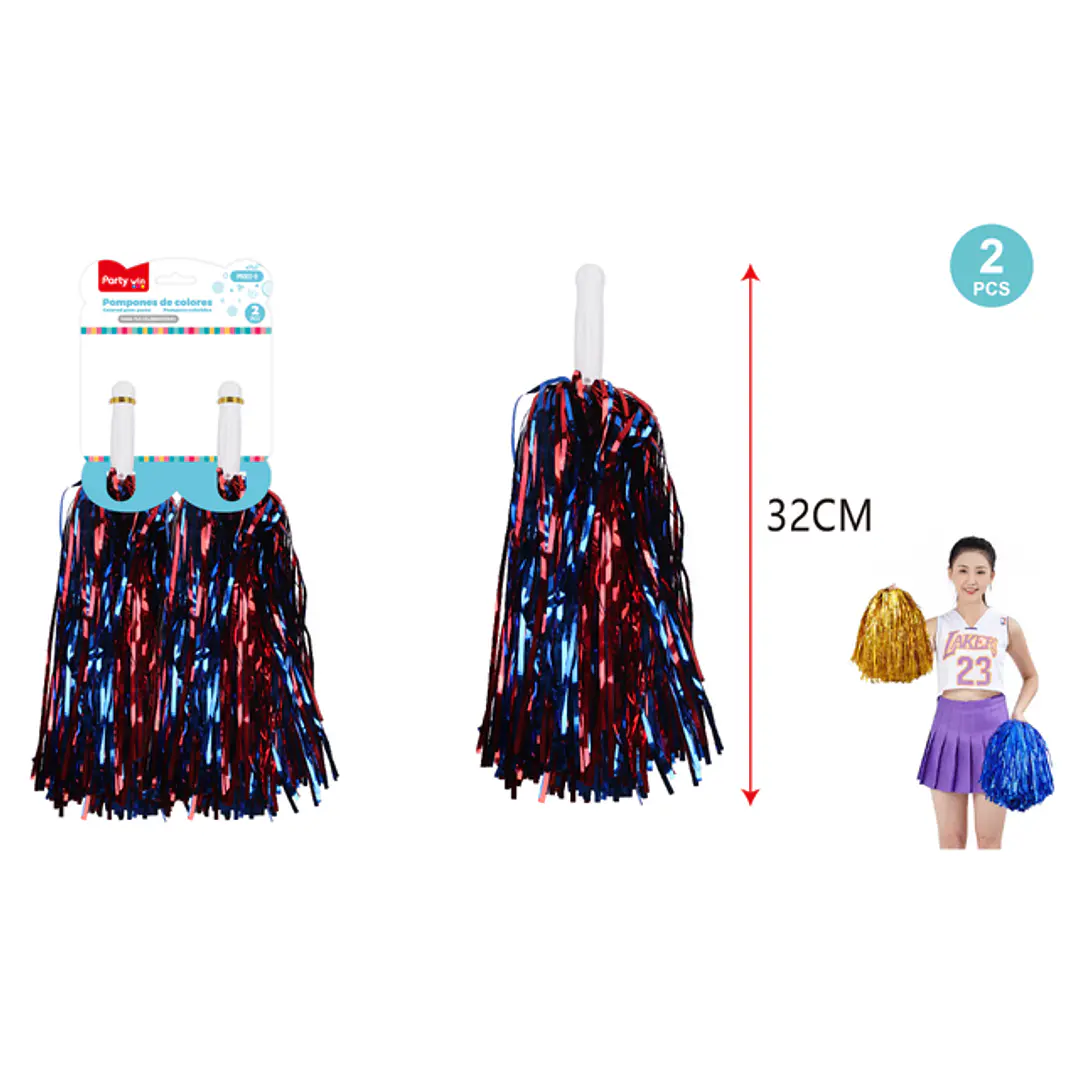 Pompón Porristas Azul Rojo 32Cm 2 Unidades 1