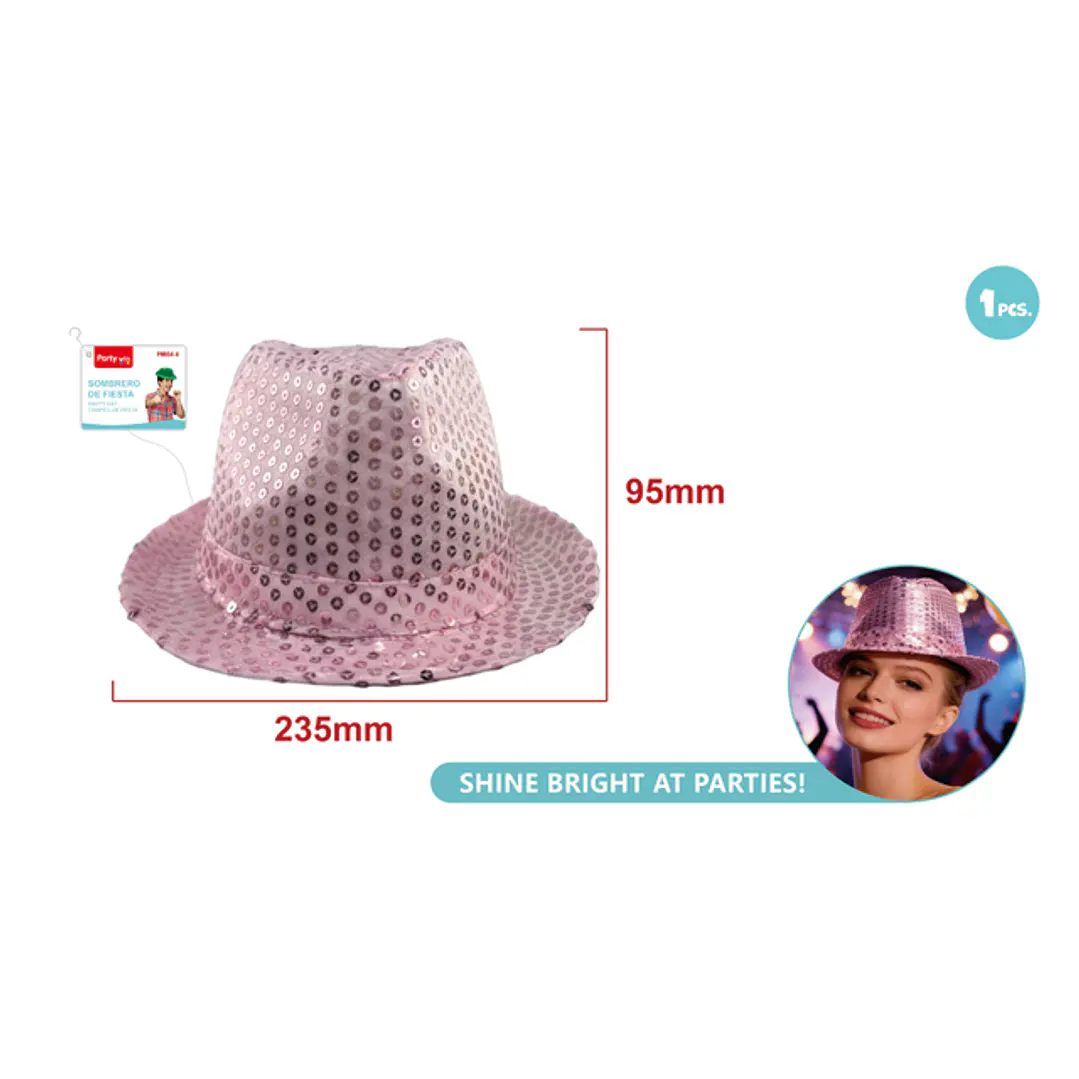 Sombrero Lentejuelas Rosado 23.5Cm 1
