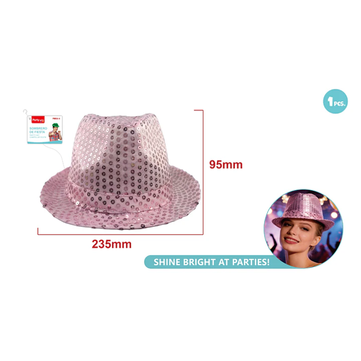 Sombrero Lentejuelas Rosado 23.5Cm 1