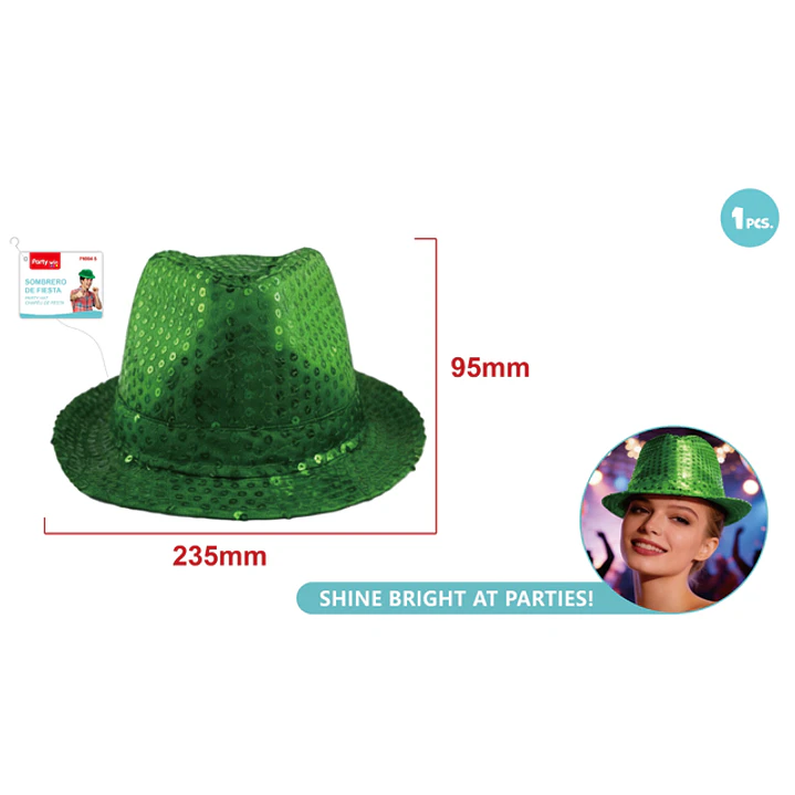 Sombrero Lentejuelas Verde 23.5Cm 1