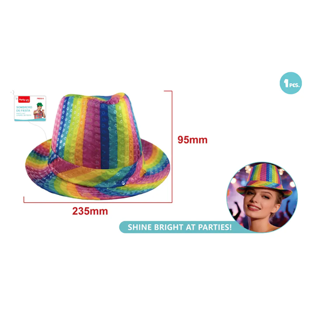 Sombrero Lentejuelas Arcoiris 23.5Cm 1