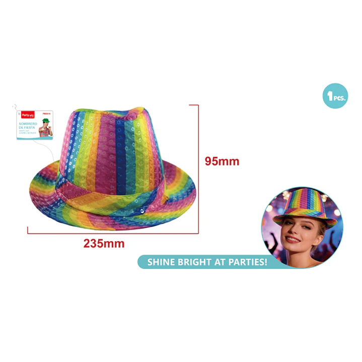 Sombrero Lentejuelas Arcoiris 23.5Cm 1