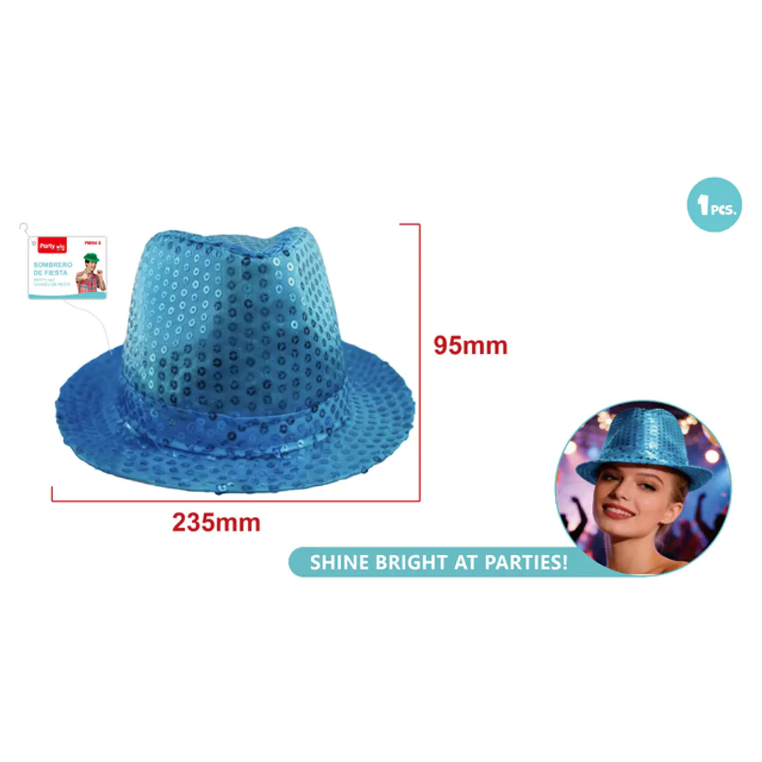 Sombrero Lentejuelas Celeste 23.5Cm 1
