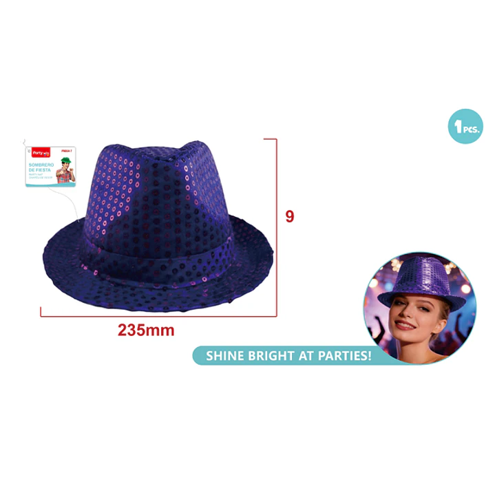 Sombrero Lentejuelas Morado 23.5Cm 1