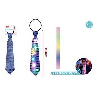 Corbata Con Luz Lentejuela Azul 34Cm