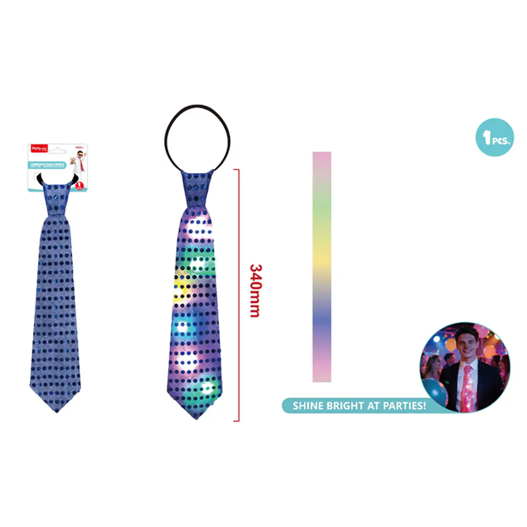 Corbata Con Luz Lentejuela Azul 34Cm 1