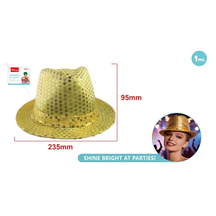 Sombrero Lentejuelas Dorado 23.5Cm 1