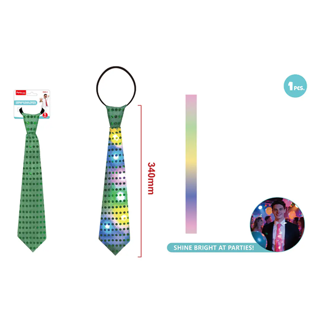 Corbata Con }Luz Lentejuela Verde 34Cm 1