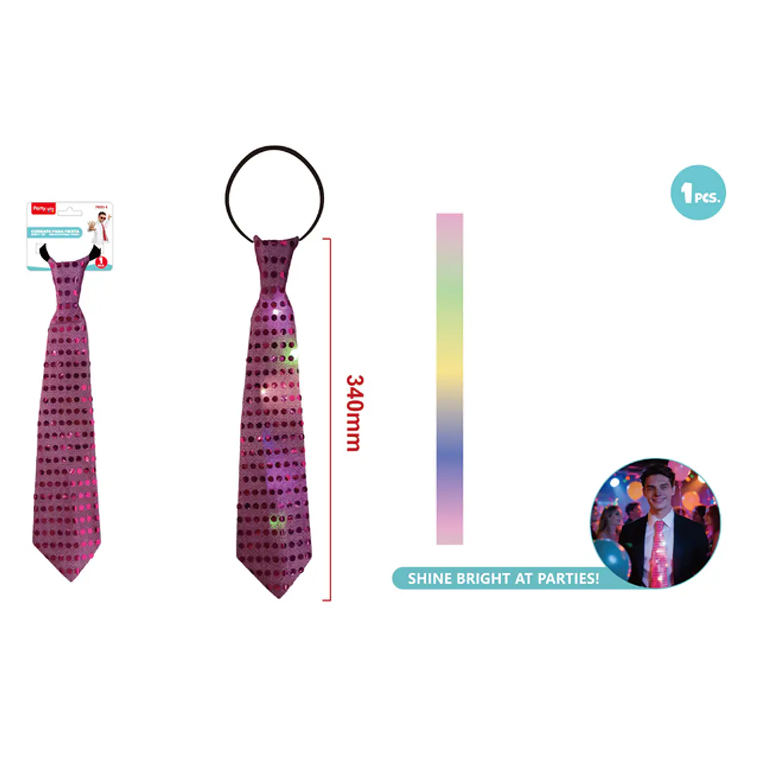 Corbata Con Luz Lentejuela Fucsia 34Cm 1