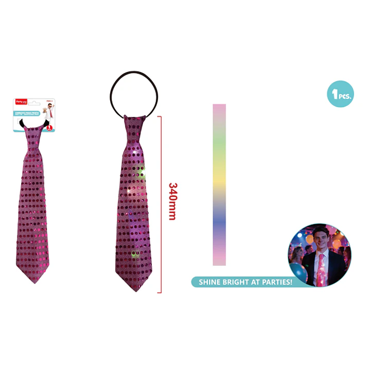Corbata Con Luz Lentejuela Fucsia 34Cm 1