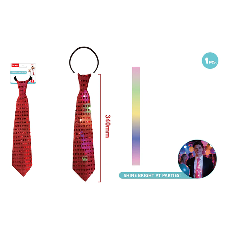 Corbata Con Luz Lentejuela Rojo 34Cm 1