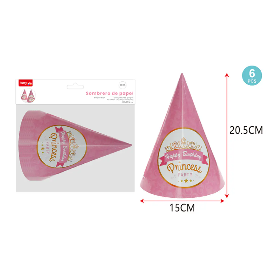 Sombreros De Papel F.Cumple Rosado 6 Unidades 1