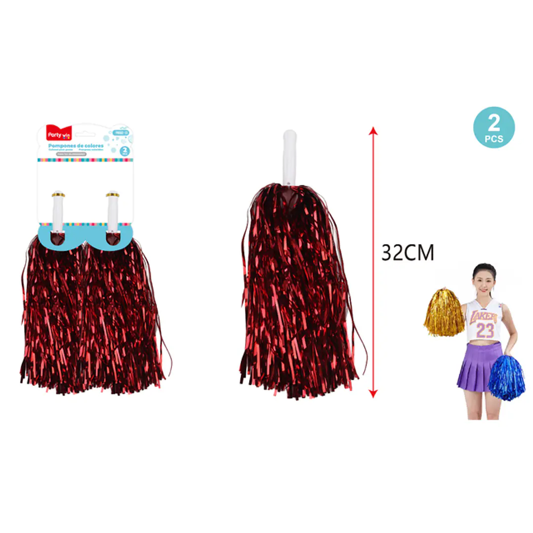 Pompón Porristas Rojo 32Cm 2 Unidades 1