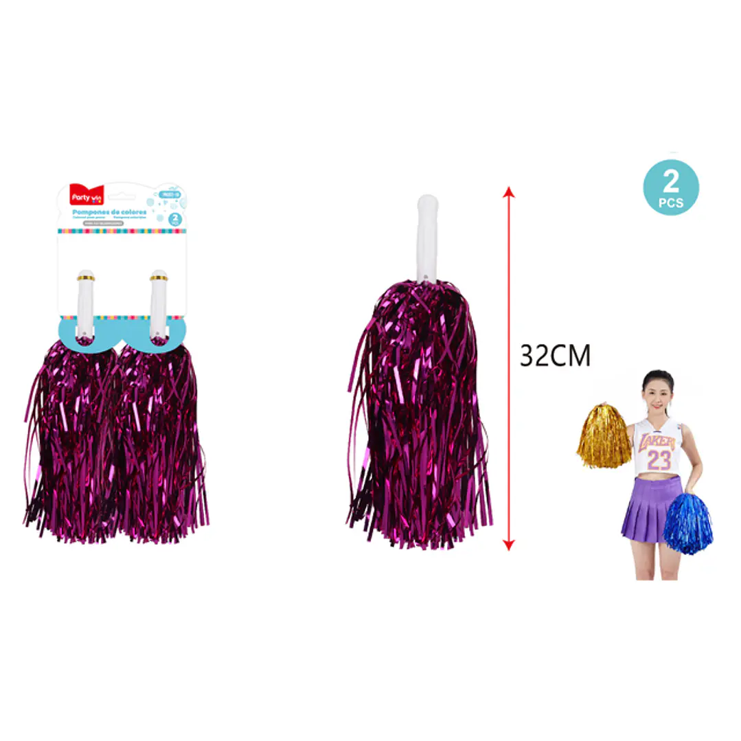 Pompón Porristas Fucsia 32Cm 2 Unidades 1