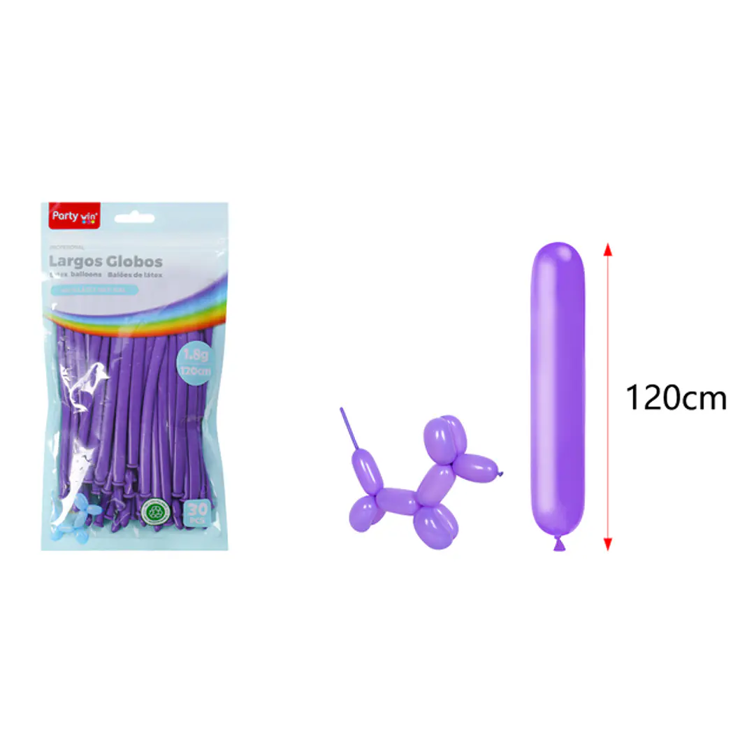 Globos Largo Mate Morado 120Cm 1.8G 30 Unidades 1