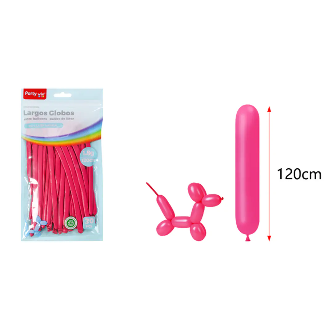 Globos Largo Mate Fucsia 120Cm 1.8G 30 Unidades 1
