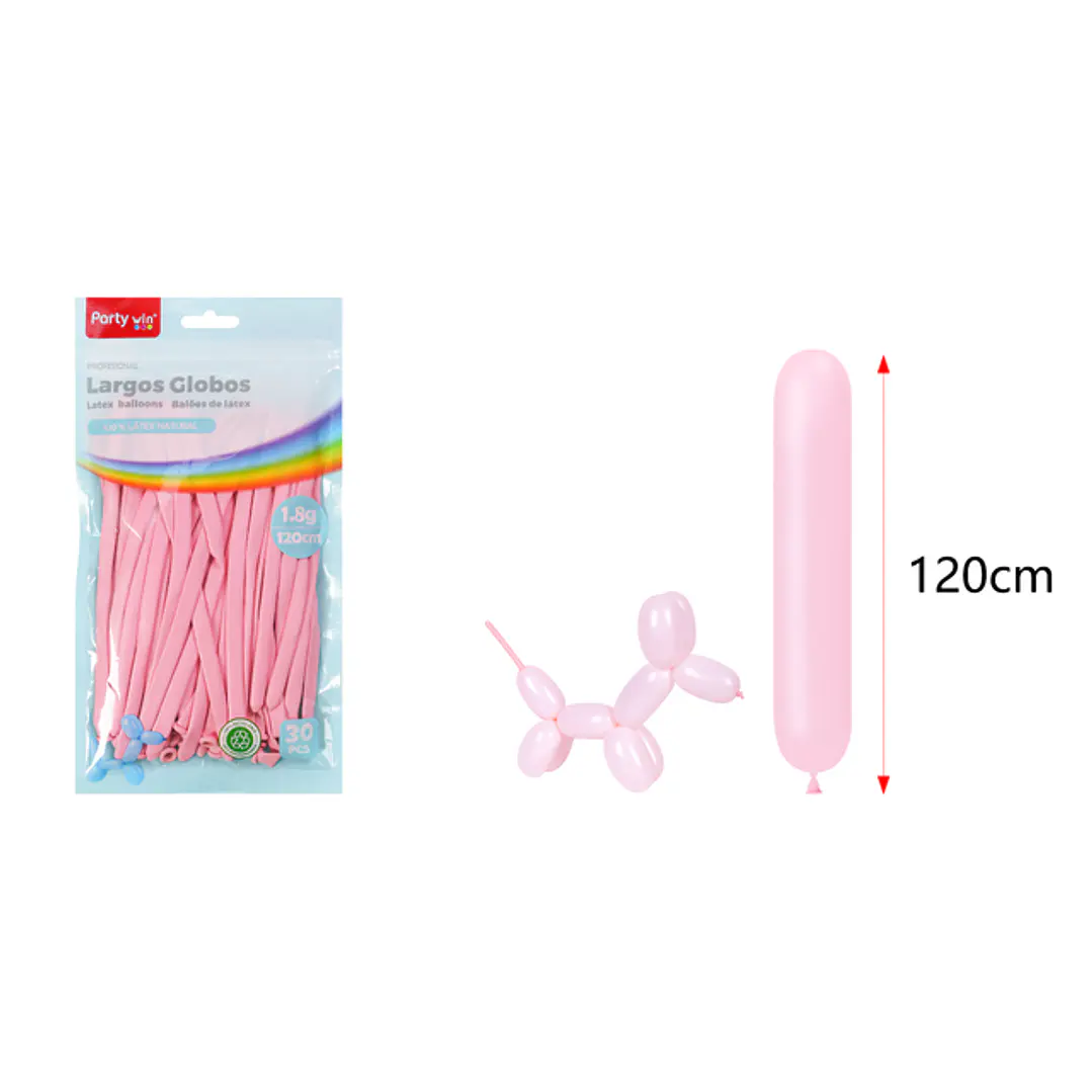 Globos Largo Mate Rosado 120Cm 1.8G 30 Unidades 1