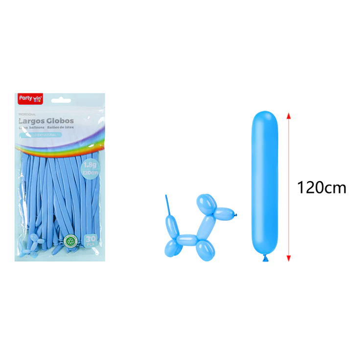 Globos Largo Mate Celeste 120Cm 1.8G 30 Unidades 1